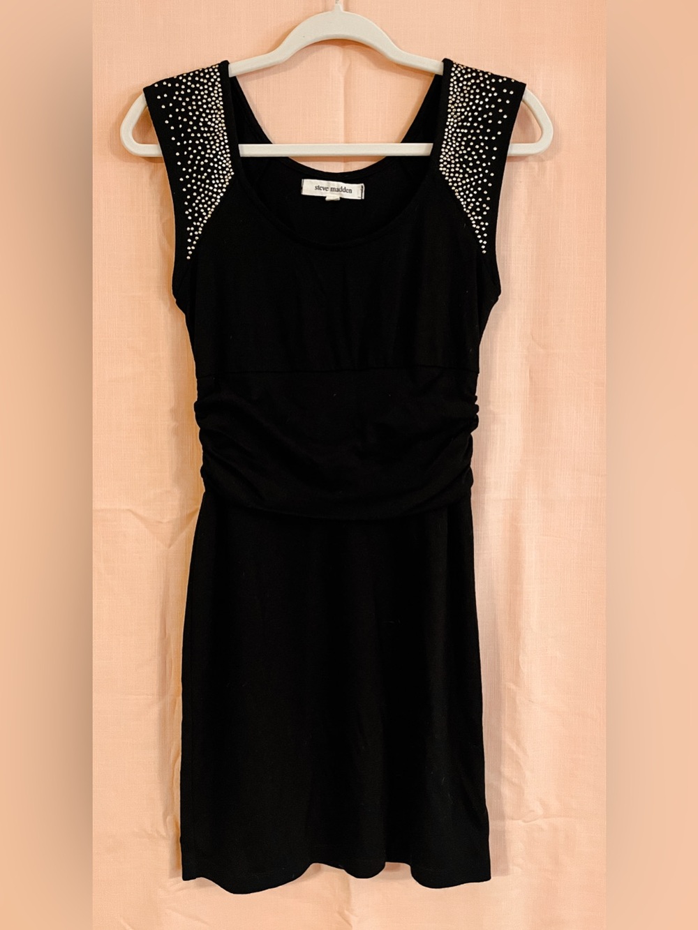 Steve Madden Retro Y2K Black Sleeveless Dress with Studded Shoulders